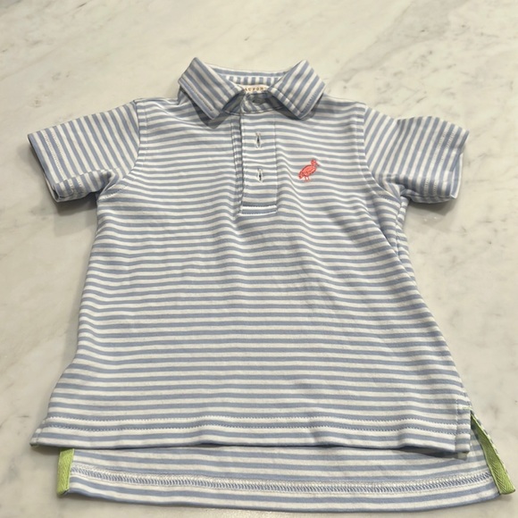 The Beaufort Bonnet Company Other - TBBC Prim & Proper Polo Beale Street Blue Stripe With Parrot Cay Coral Stork